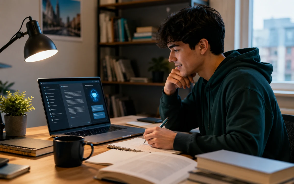 College student using artificial intelligence tools for learning, research and career preparation.